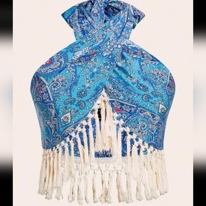Fun fringe paisley blue crop top bra